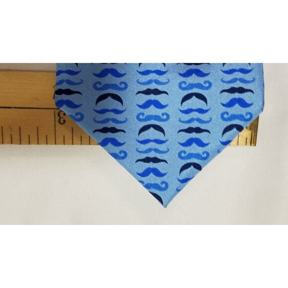 Tailorbyrd Collection Silk Tie Blue Mustache Pattern For Men - Picture 7 of 8